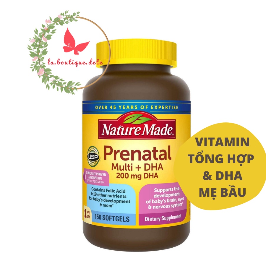 Viên uống vitamin tổng hợp & DHA cho mẹ bầu Nature Made Prenatal Multi DHA 200mg 150 viên - Hàng Mỹ