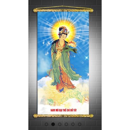 Tranh Liễn Phật Giáo -Đại Thế Chí Bồ Tát  – Vải canvas cao cấp nẹp sáo gỗ tự nhiên nhiều size- nhiều mẫu -GIÁ XƯỞNG