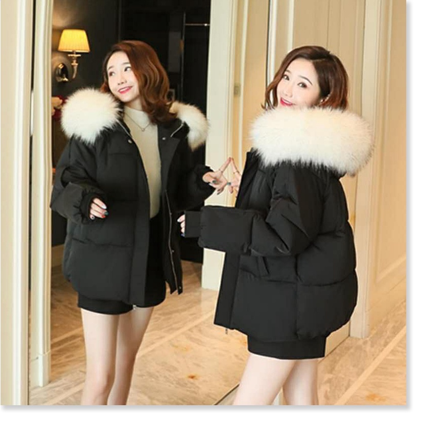 Áo Khoác Phao Nữ Cổ Lông Siêu Ấm