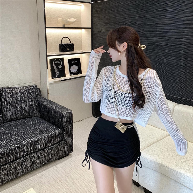 Set Áo cardigan Dệt Kim Màu Trơn Và Quần culottes Lưng Cao Phong Cách Hàn Quốc