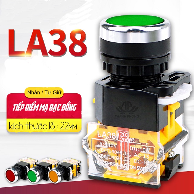 Nút Nhấn Nhả - Nút Nhấn Tự Giữ Không Đèn Phi 22 La - 38