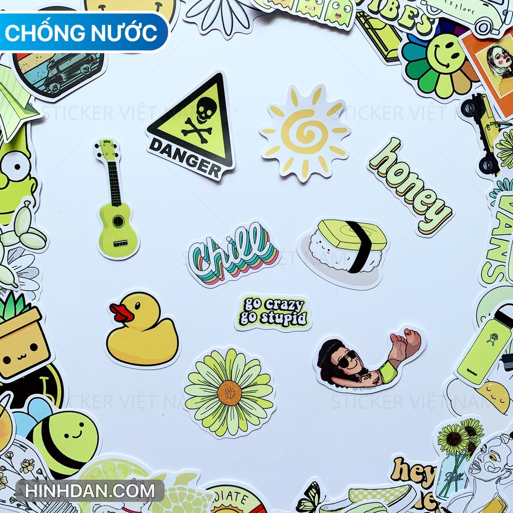 sticker Yellow màu vàng chống nước dễ thương dán nón bảo hiểm, dán xe, góc học tập, laptop, vali