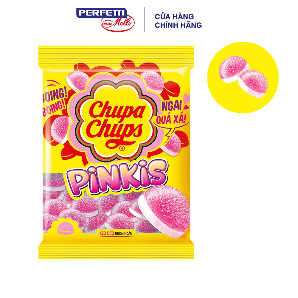 Kẹo dẻo Chupa Chups Pinkis hương dâu kem (Gói 90g)