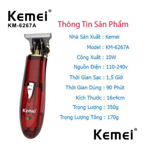 Tông đơ cắt tóc bấm viền kemei KM - 6267A