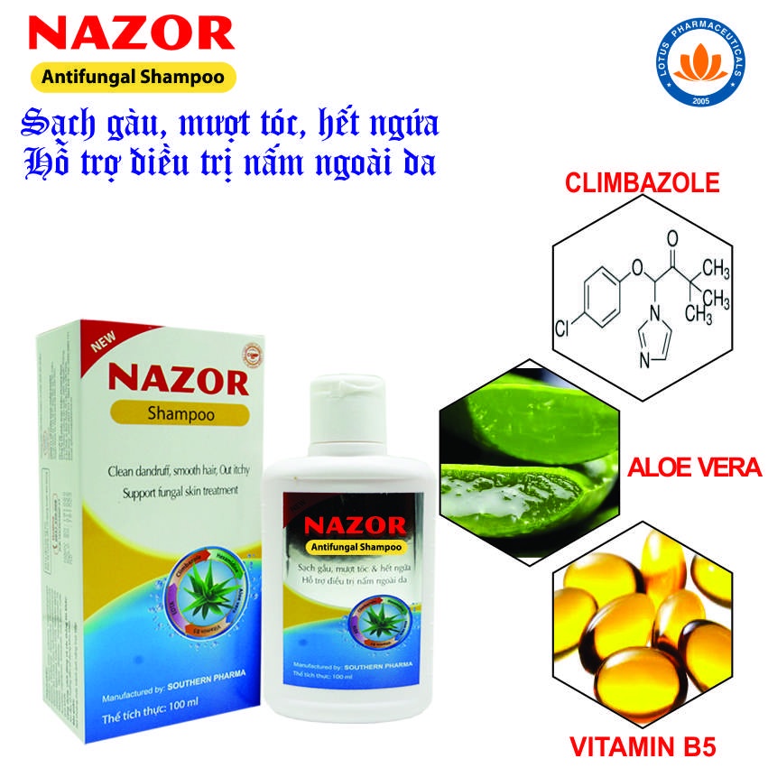 Nazor dầu tắm gội 2 trong 1, Sạch gàu, hết ngứa, phục hồi tóc khô, xơ chẻ ngọn, giảm rụng tóc. Tặng quà 39K - Lotus Phar