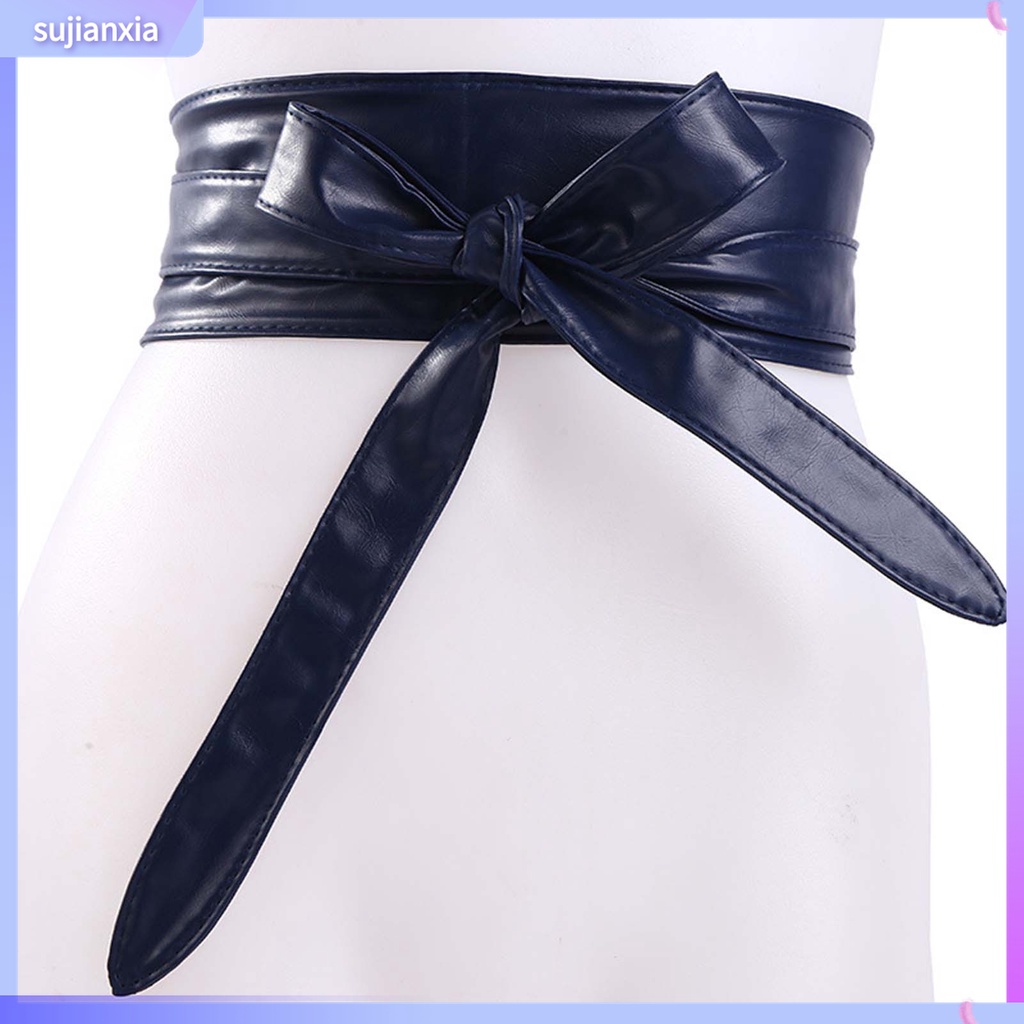 Sujianxia| Thắt Lưng Giả Da Màu Trơn Phong Cách Thanh Lịch Cho Nữ