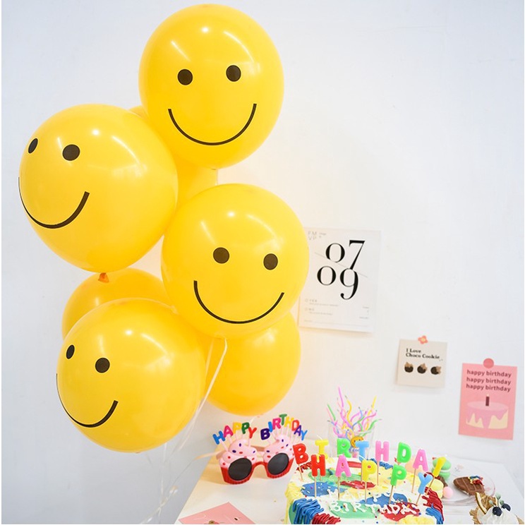 Set 10 Bong Bóng 12inch Hình Mặt Cười Màu Vàng Phong Cách Hàn Quốc Dùng Trang Trí Tiệc Sinh Nhật