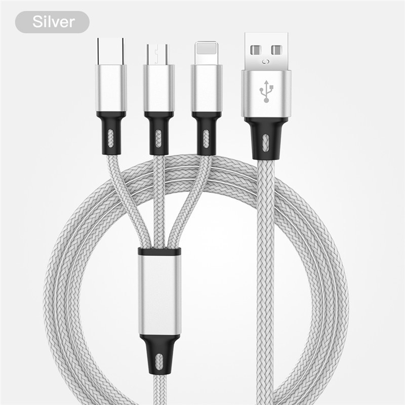 Dây cáp sạc 3 trong 1 có đầu Lightning / Micro USB/ Type C cho Iphone / Android