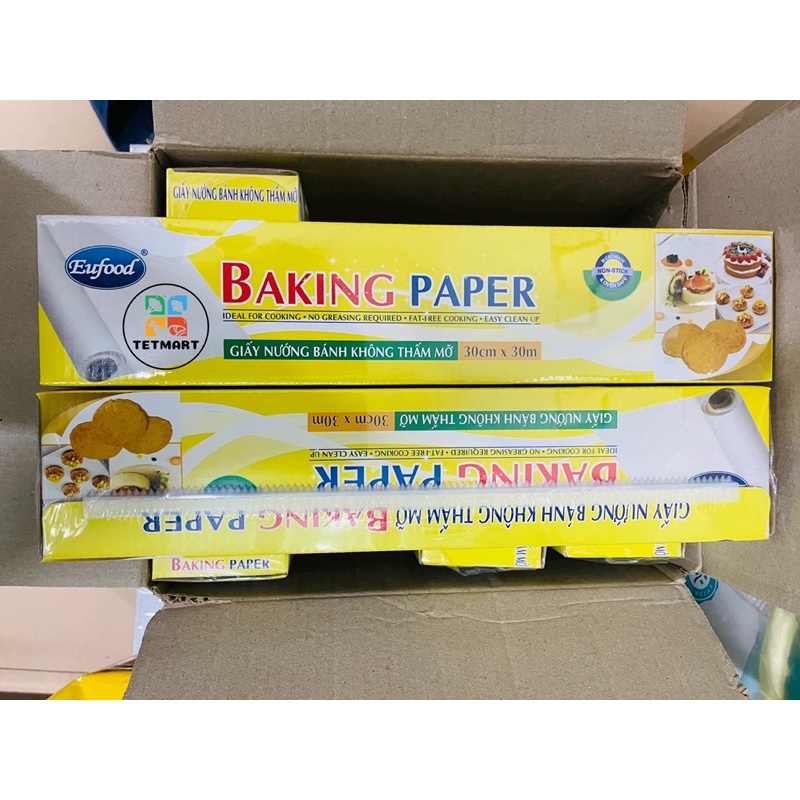 Thùng 12 hộp giấy nến nướng bánh không thấm dầu mỡ 30cm*30m nhập NK Na Uy, EUfood Baking Paper, tráng silicon chống dính