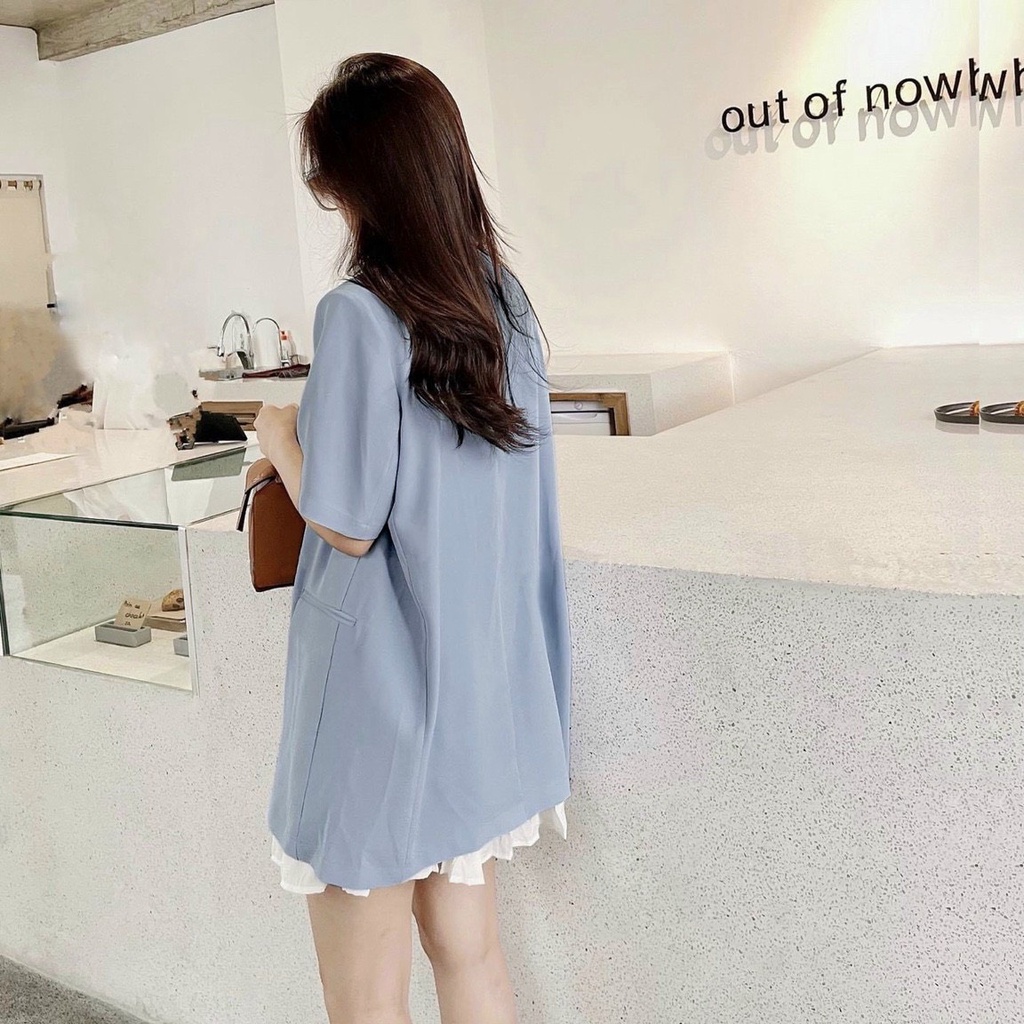 Áo vest blazer ngắn tay dáng suông túi nắp 4 cúc có đệm vai 1 lớp mặc mùa hè 100 | BigBuy360 - bigbuy360.vn