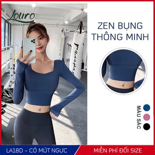 Áo tập gym yoga dài tay nữ Louro, kiểu áo croptop body gen bụng, dễ kết hợp bộ đồ tập gym, yoga, zumba - LA18D