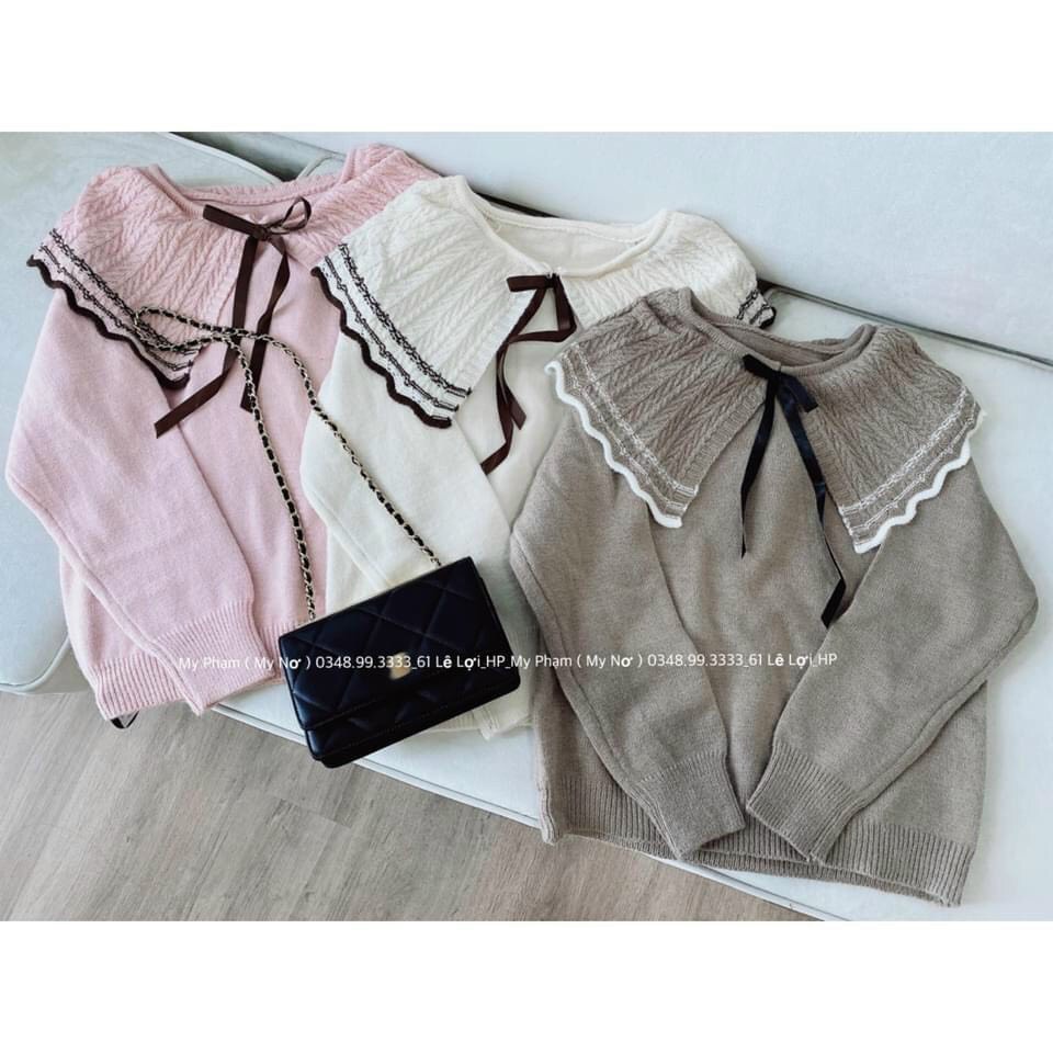 Áo Len Kiểu Hàn Quốc. Áo Len Nữ Cổ Cánh Sen Thắt Nơ Chất Mềm Mịn Đẹp Xin Freesize Dưới 55kg | BigBuy360 - bigbuy360.vn