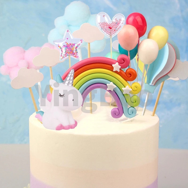 Set 10 Que Cắm Trang Trí Bánh Cupcake Hình Cầu Vồng Dễ Thương