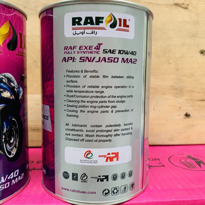 Combo 6 Lon Nhớt RAFOIL RACING 10W-40 RAF EXE 4T 1Lit - Made in UAE (Dubai)