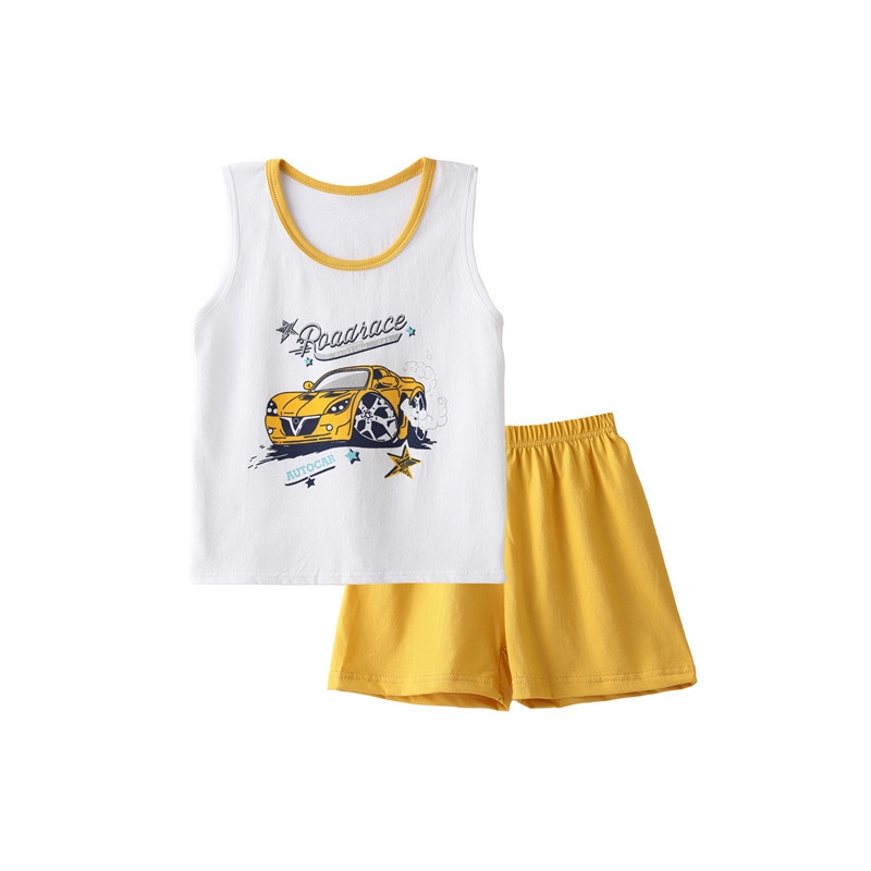 Bộ Áo Tank Top In Hình Khủng Long + Quần Short Vải Cotton Mềm Thoáng Khí Thời Trang Mùa Hè Cho Bé Trai