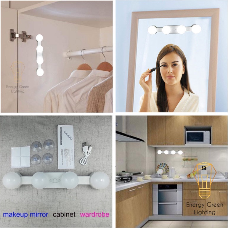 Bộ 4 bóng đèn led Energy Green Lighting dán gương trang điểm nhà tắm chiếu sáng tiện lợi BL-033 - Có video thực tế