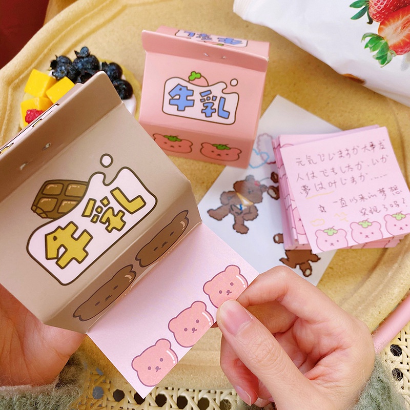 Giấy note ghi chú hình hộp sữa hình quả đào, quả táo hoạt hình cute