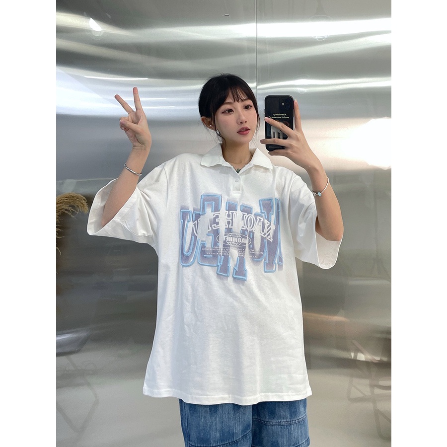 Áo polo ueh Chất cotton dầy đẹp, from thụng tay lỡ nam nữ mặc được, cổ bẻ unisex