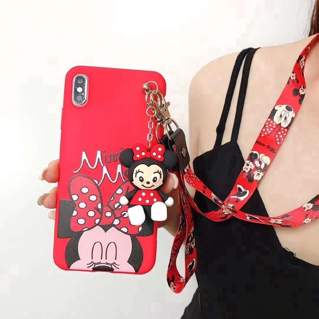 Ốp điện thoại in hình Mickey/Minnie có dây đeo cho SAMSUNG S8 S9 S10Plus Note 8 9 A30 A50 A60 M20 M30 A7 2018 A6 A8Plus