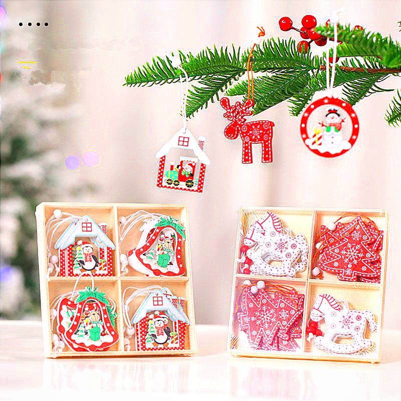 Bộ 12 miếng gỗ hình bông tuyết trang trí cây thông giáng sinh