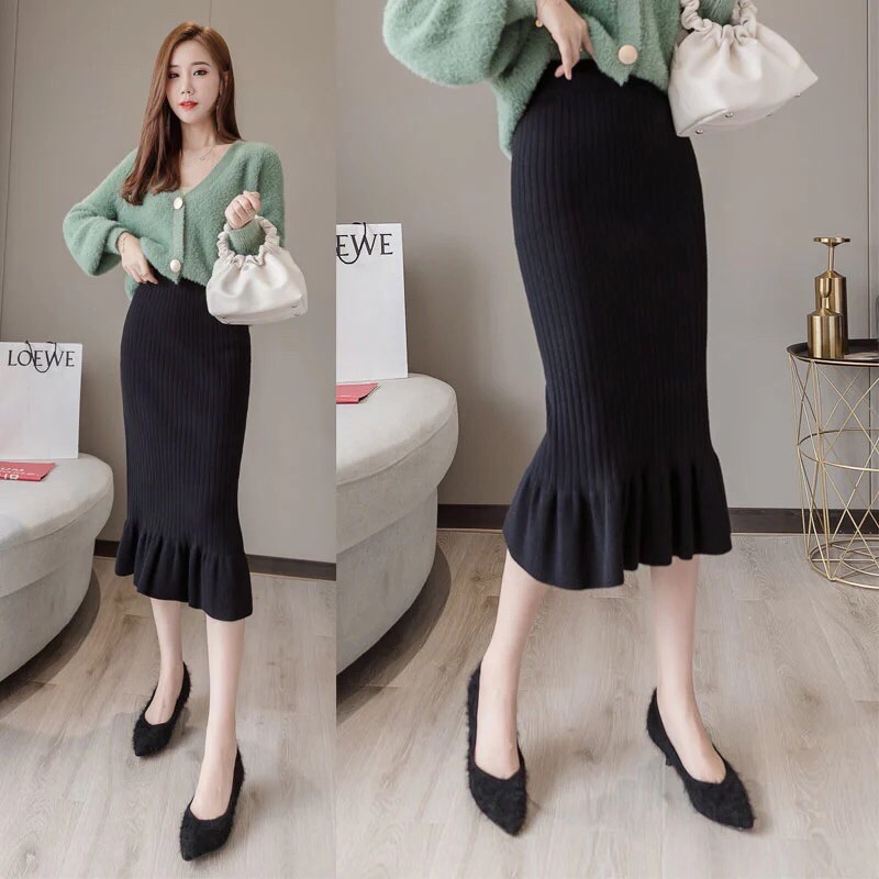 Chân váy len dài chân váy len dáng đuôi cá