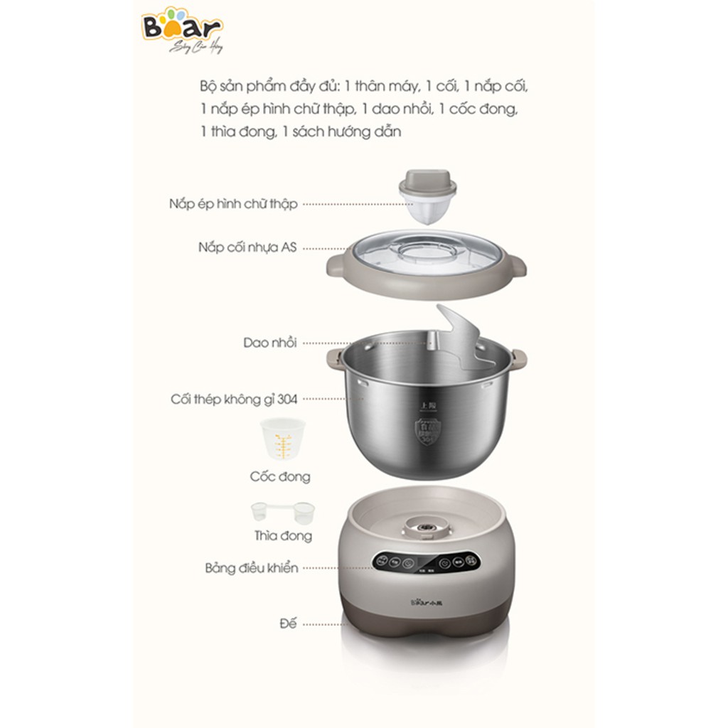 Máy Nhào Bột, Máy Nhồi Bột Tự Động, Máy Trộn Bột Đánh Bột Đa Năng 5L, 3,5L, 7L Bear(Bản Quốc Tế), Bảo Hành 1 Năm