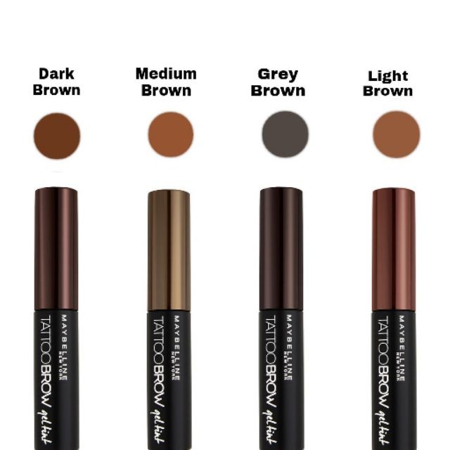 Xăm Mày Tạm Thời Maybelline Tattoo Brow Gel Tint Màu Nâu Medịum Brown - Nâu Đậm Dark Brown - Nâu Xám Grey Brown