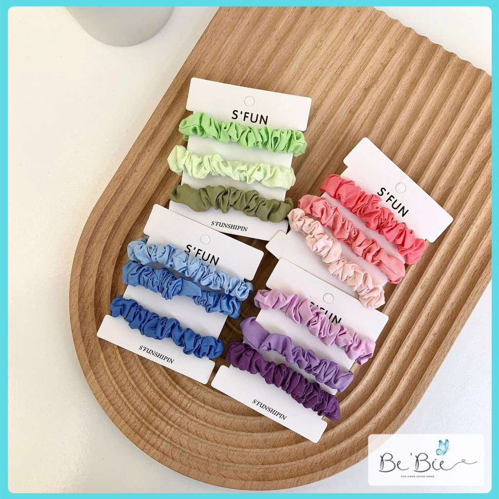 Set 3 cột tóc scruchies màu pastel, Buộc tóc vải hot trend BeBie - BP104