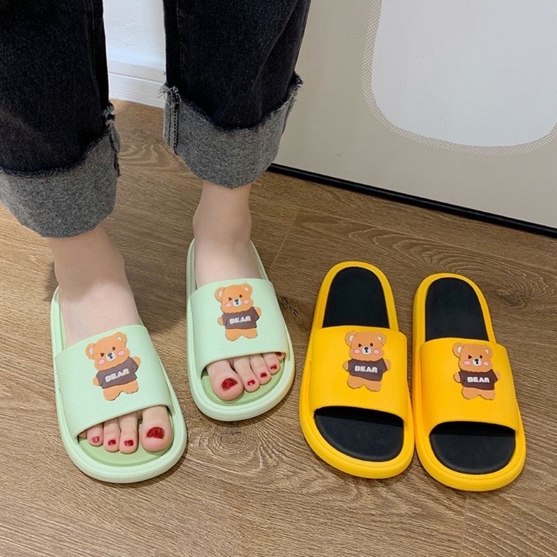 Dép Quai Ngang Unisex Hình Gấu, Dép Bear Mềm Êm Chống Trơn Trượt