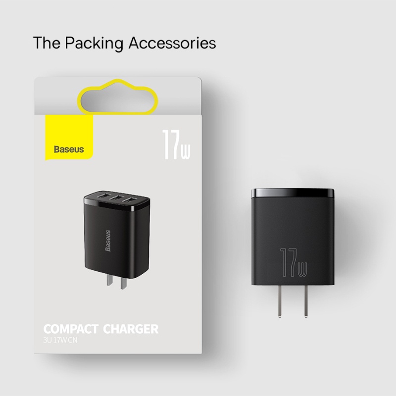 Củ sạc 3 cổng Basues cục 17w 3 ổ USB Type A  thiết kế nhỏ gọn mạch bảo vệ an toàn  cho  samsung oppo huawei ...