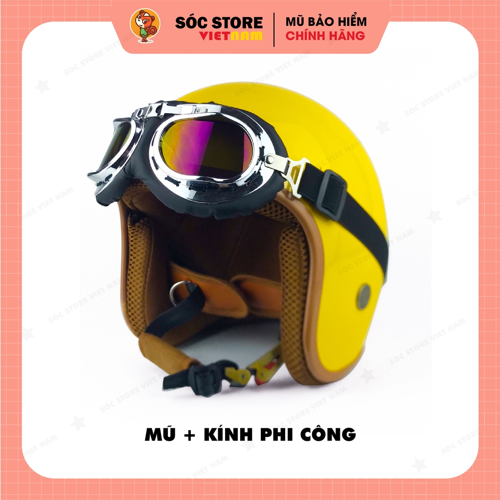 Mũ bảo hiểm 3 phần 4 chính hãng màu vàng Sóc Store, nón bảo hiểm 3 phần 4 nam nữ freesize
