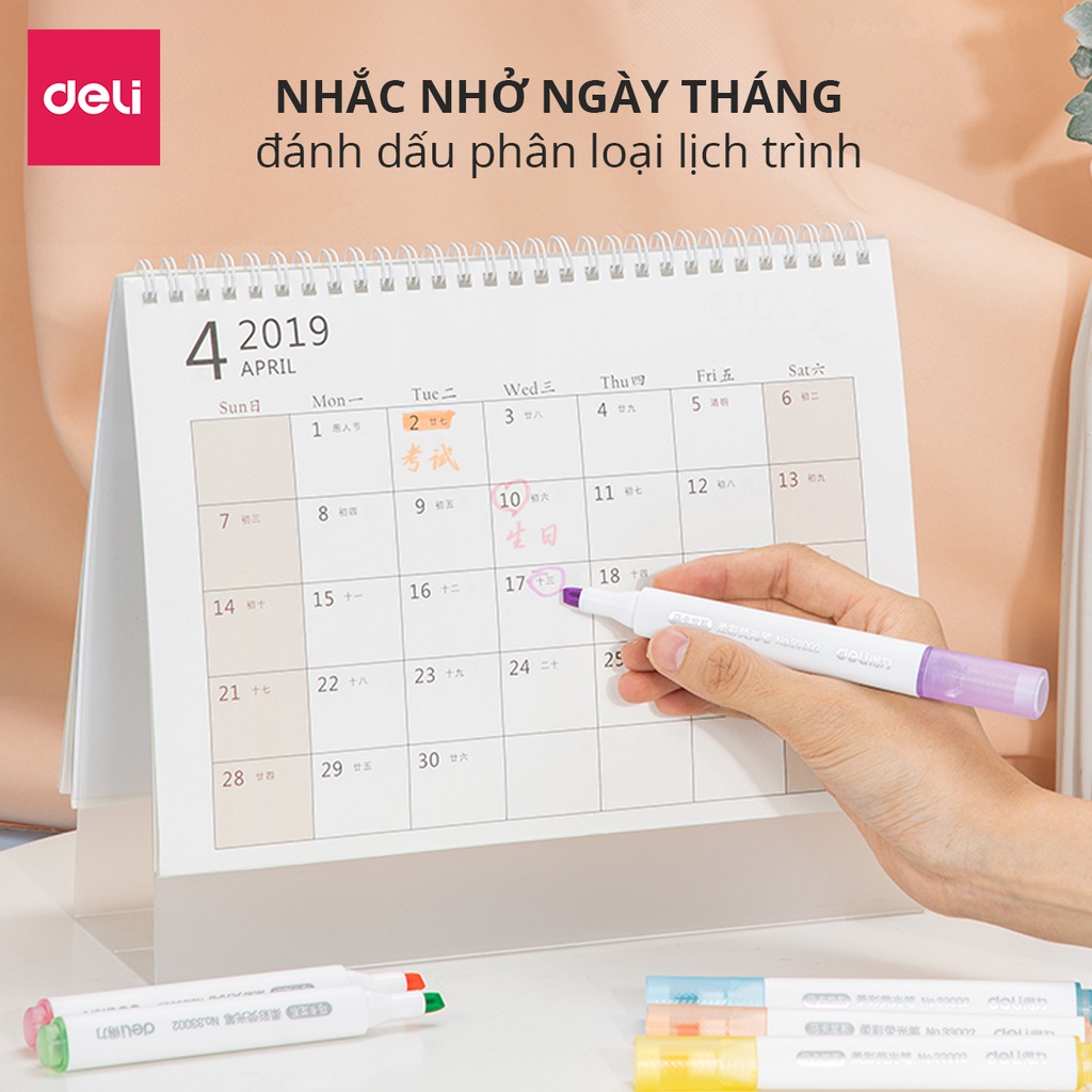 Bút highlight dạ quang dấu dòng Deli hộp 6 chiếc - 33002