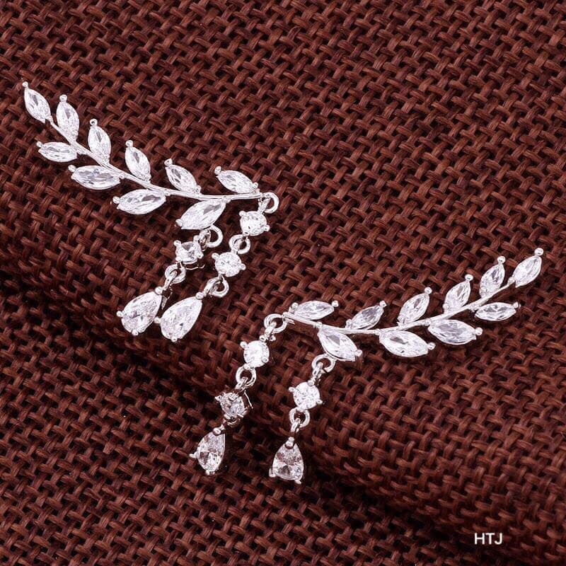 Bông tai bạc thật hình lá kẹp vành tuyệt đejp LINH MIU SILVER