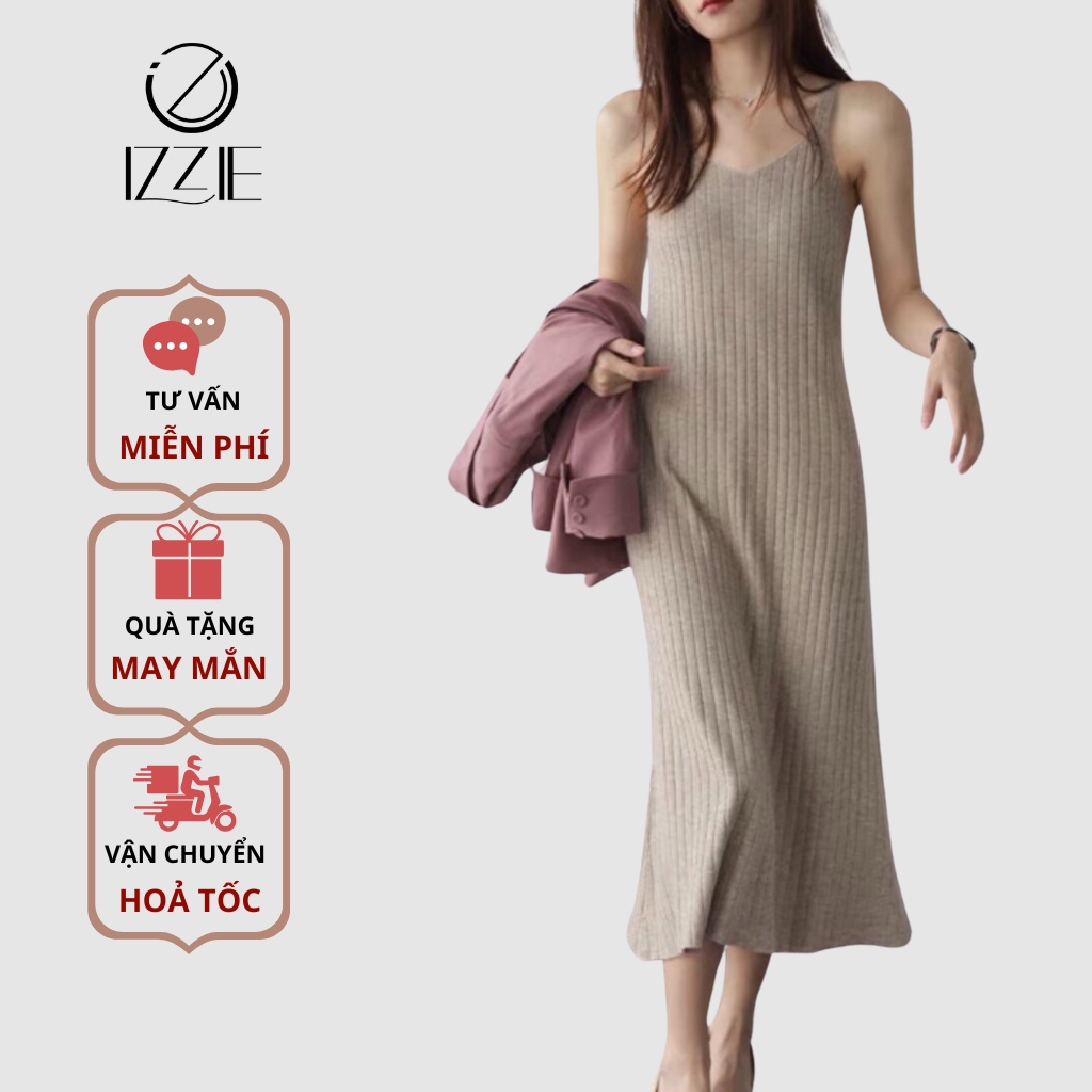 Váy len vân tăm bản to VL356 Izzie 2022, co giãn dễ mặc, màu sắc tôn da, xẻ tà sau, bầu mặc đươc, form từ 40-65kg