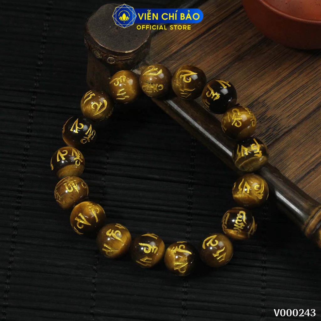 Vòng tay phong thủy đá vàng khắc Kinh Phật chữ vàng 12MM thời trang phụ kiện trang sức Viễn Chí Bảo V000243