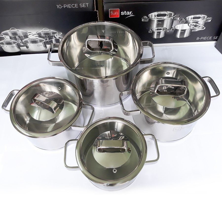 Bộ 4 nồi inox 304 3 đáy nắp kính quai vuông FIVESTAR FS08NKB