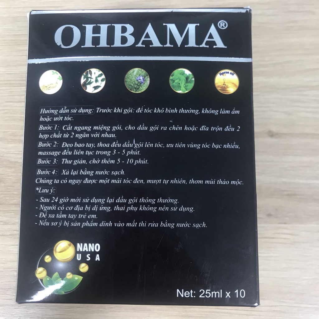 Dầu gội nhuộm tóc Gội Là Đen OHBAMA Black Hair Instant Wash - thuốc nhuộm tóc tại nhà 20ml - lẻ 1 gói