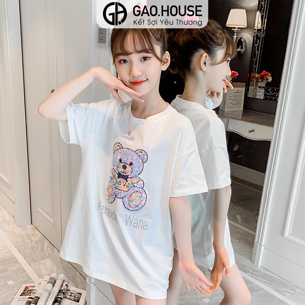 Áo thun bé gái Gạo House Cotton 4 chiều cổ tròn cộc tay họa tiết Gấu lấp lánh [T10]