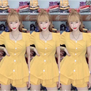 Đồ bộ đùi thun cát hàn đính nút dọc thân áo
