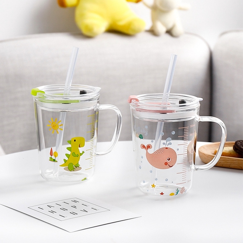 Combo 4 Cốc thủy tinh pha các loại đồ uống siêu tiện lợi ly giữ nhiệt có nắp đậy tặng ống hút chịu nhiệt 150 độ Angola