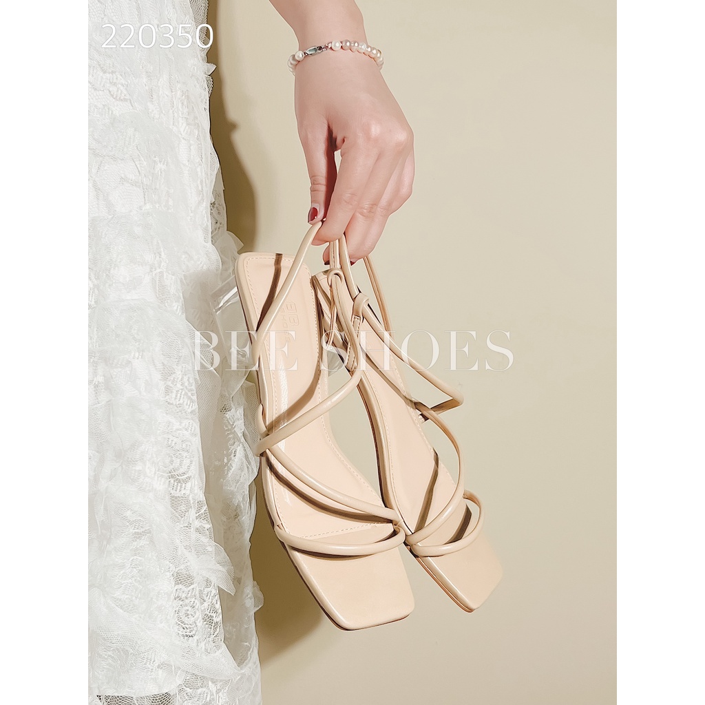 BEESHOES - SANDAL NỮ MŨI VUÔNG - SANDAL NỮ MŨI VUÔNG GÓT TRONG CAO 3 PHÂN SẴN MÀU ĐEN - KEM - TRẮNG 220350