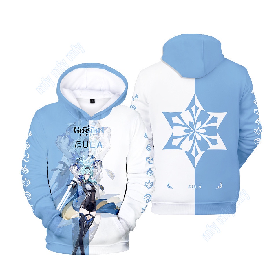 Genshin Va Chạm Eula Ganyu Chongyun Kaeya Áo Khoác Hoodie Giản Dị Cho Nam / Nữ / Thanh Thiếu Niên