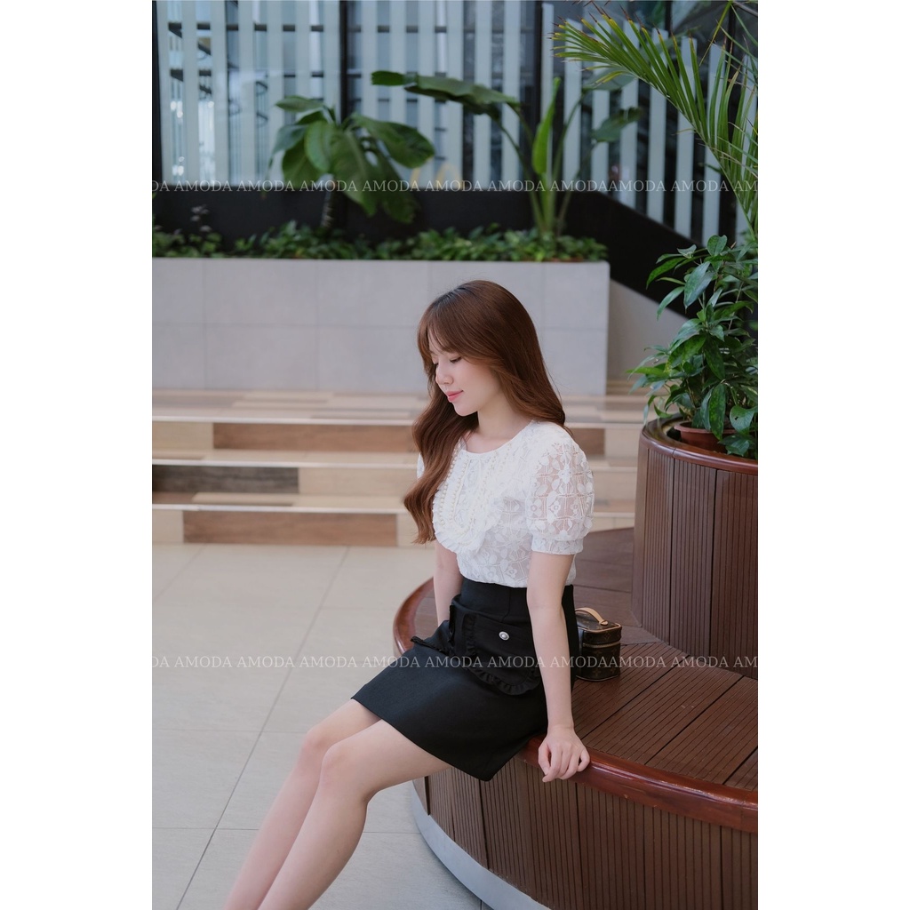 Áo ren phối ngọc tiểu thu siêu xinh chất ren cao cấp mềm cho nàng đi chơi đi làm đều xinh AMODA A013