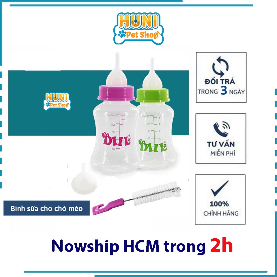 Bình sữa cho chó mèo con có kèm dụng cụ làm sạch bình uống sữa có vạch phân ml  60ml - 150ml -- Huni petshop