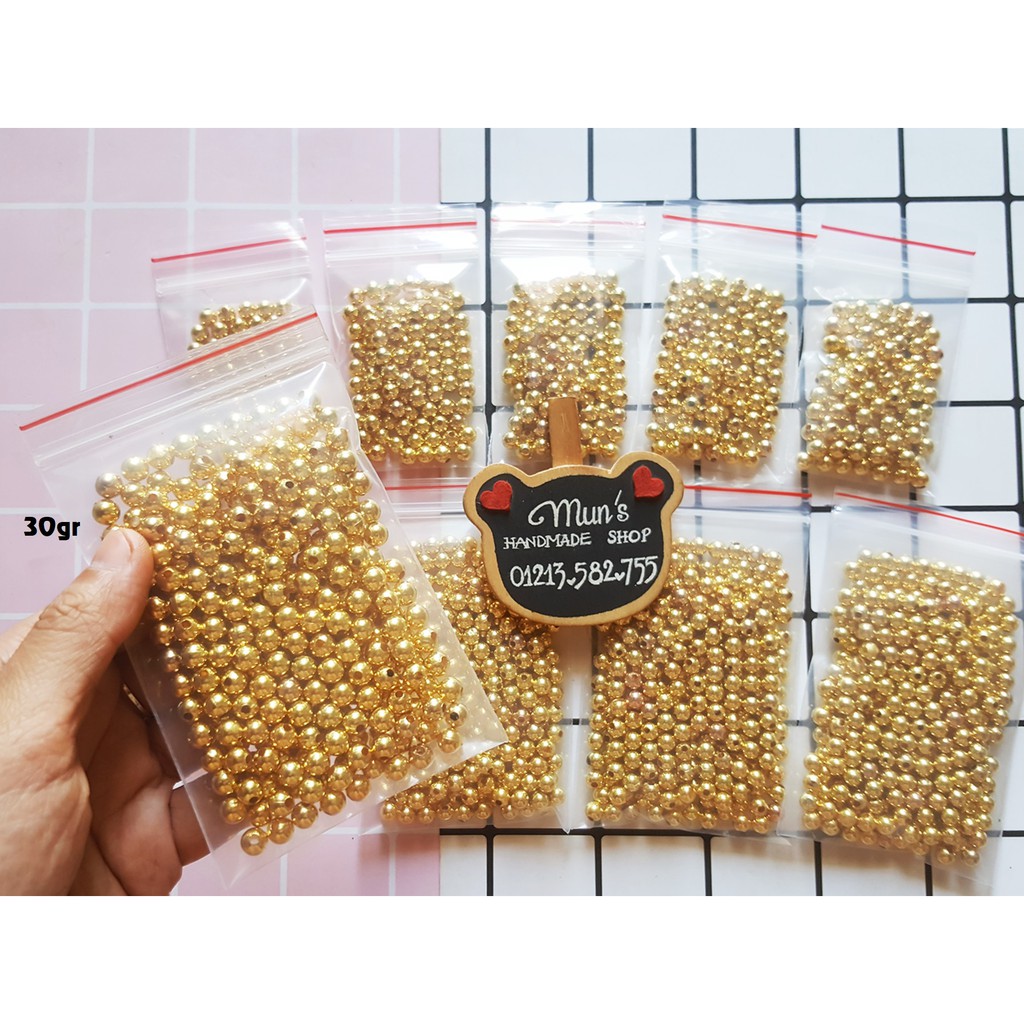 Túi 30gr hạt ngọc trai nhựa trắng/đen/kem/vàng bóng - size 6mm (6 ly) làm nhụy hoa