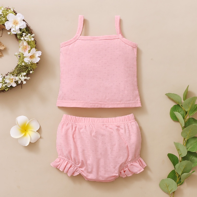 Bộ đồ 2 mảnh MIKRDOO gồm áo dây và quần short cotton màu trơn cho bé gái sơ sinh