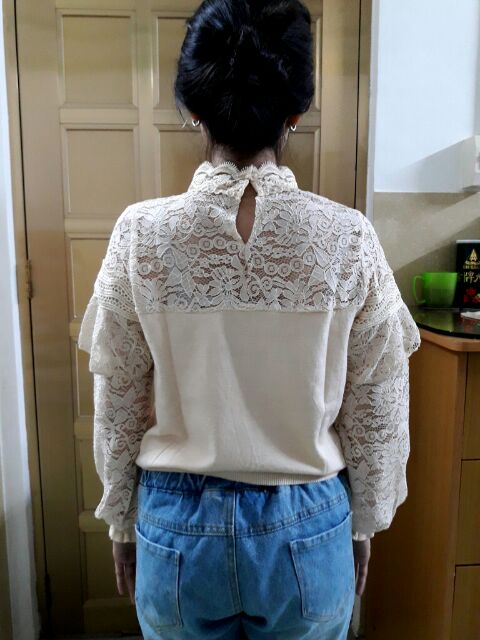 Áo len nữ phối ren cổ bèo ulzzang cực xinh
