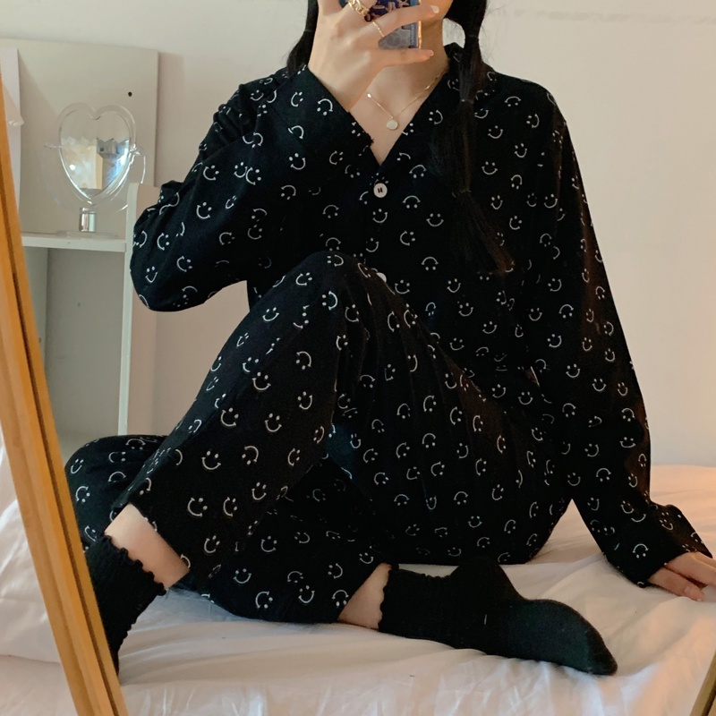 Xiaozhainv Bộ áo ngủ dáng rộng dài tay + quần dài lưng cao thời trang retro phong cách mùa thu dành cho phái nữ | BigBuy360 - bigbuy360.vn