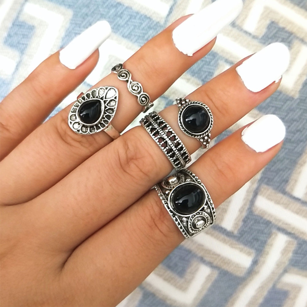 Bộ 5 nhẫn đeo đốt tay phong cách vintage xinh xắn