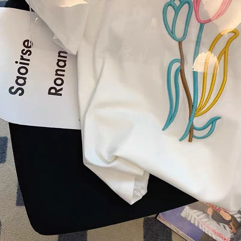 Áo Thun NgắN Tay Thêu HìNh Hoa Tulip Cho Nữ